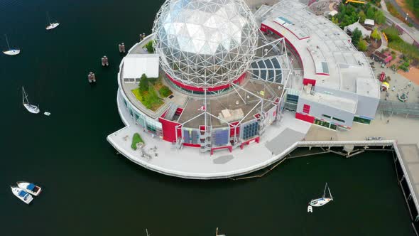 Popular Science World Museum By The False Creek In Vancouver, Canada. - aerial