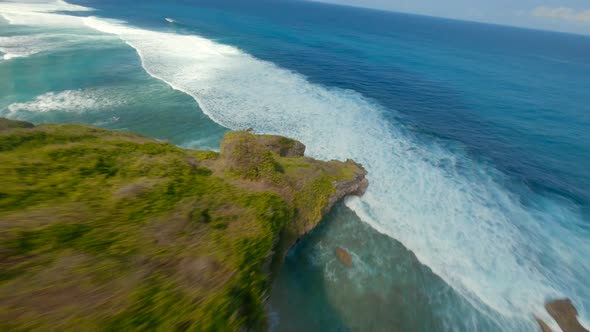 FPV Drone view over Ocean Coastline tropical beach nature