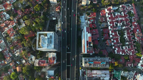 Commuter Cars Driving on Interstate Highway Road, Segundo Piso Periférico in Mexico City - Aerial To