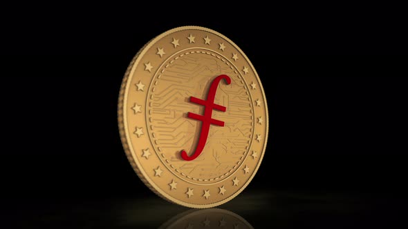 Filecoin FIL cryptocurrency golden coin 3d