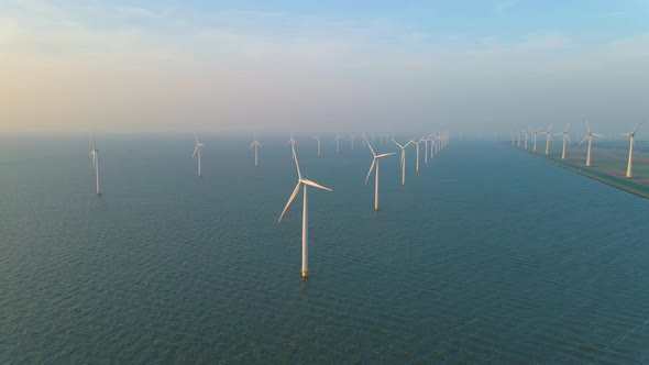 Huge Windmill Turbines Offshore Windmill Farm in the Ocean Westermeerwind Park Windmills Isolated at