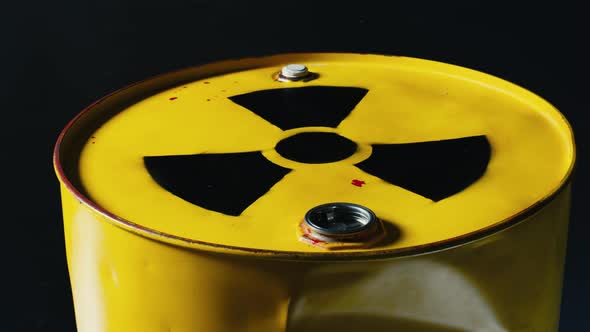 Yellow Metal Barrel with Radioactive Decay Symbol