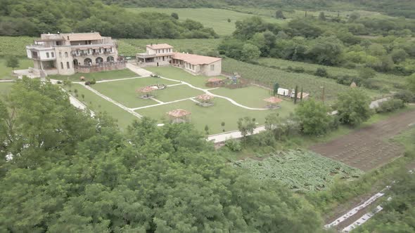 Babaneuli, Georgia - June 15 2021: Aerial view of Babaneulis Marani Hotel