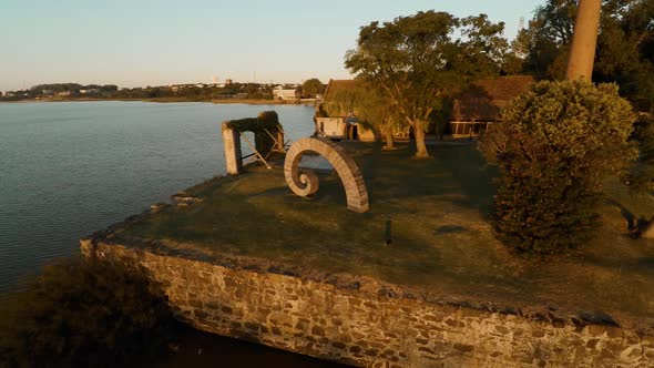 Spiral shaped sculpture at BastiÃ³n del Carmen, Colonia del Sacramento, Uruguay