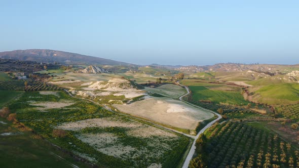 Aerial view of rolling green hills