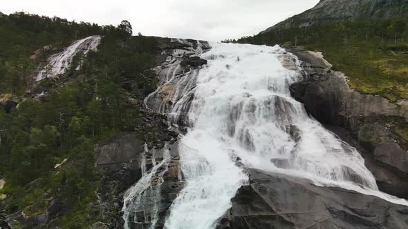 Nyastolfossen falls, waterfall in Husedalen valley, Kinsarvik, Norway