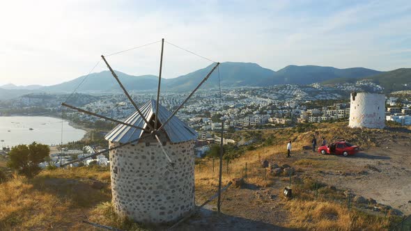 Old Windmills in Bodrum at the Sunset