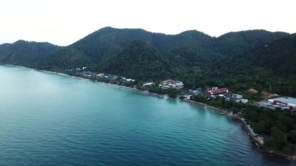 Dawn on Chang island. Turquoise clear water with waves reflects the environment.