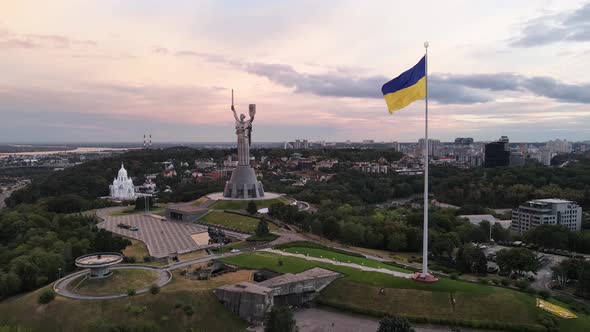 Kyiv - National Flag of Ukraine By Day. Aerial View. Kiev