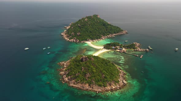 Aerial view beautiful top view of two connected islands. Koh Nang Yuan and Koh Tao island, Surat Tha