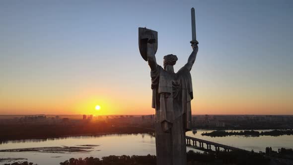 Monument Motherland in the Morning. Kyiv, Ukraine. Aerial View