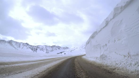 POV point of view - Driving over Loveland Pass in the winter.