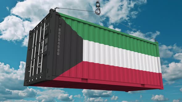 Loading Cargo Container with Flag of Kuwait