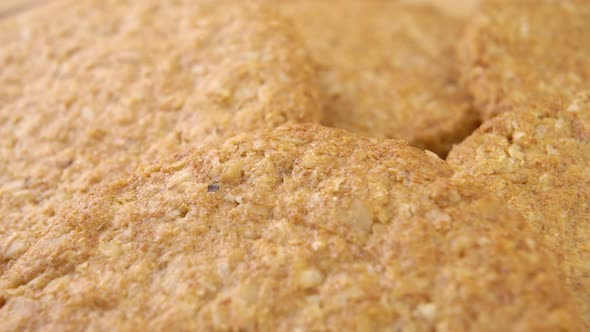 Texture of baked homemade oatmeal cookies. Macro