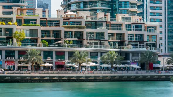 Promenade and Restaurants Timelapse at the Marina Walk During Day Time