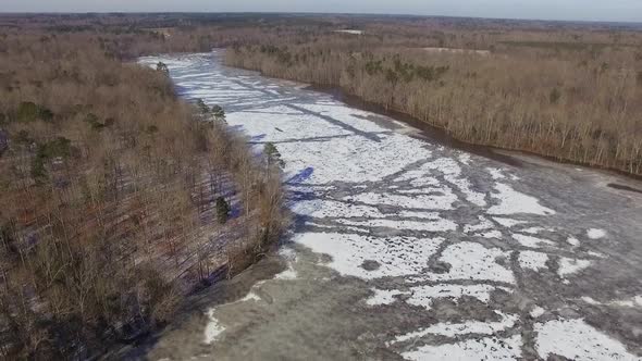 drone shots of a frozen lake