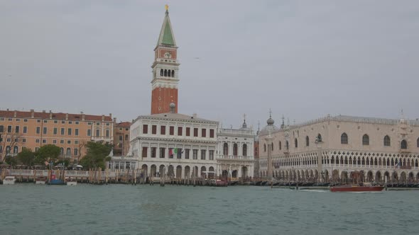 St Mark Tower, Piazza San Marco Square and Riva degli Schiavoni from Ferry Boat Vaporetto