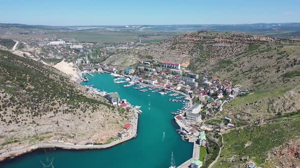 Aerial view of Balaklavsky bay and port in Crimea.
