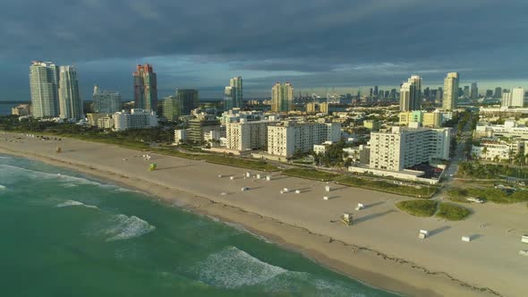 South Beach and Miami Downtown. Urban Skyline. Aerial View