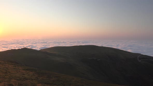 Before Sunrise Over the Clouds Landscape From Mountain Peak