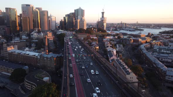 An Aerial View of the Western Distributor with Rush Hour Traffic to and from the City Centre