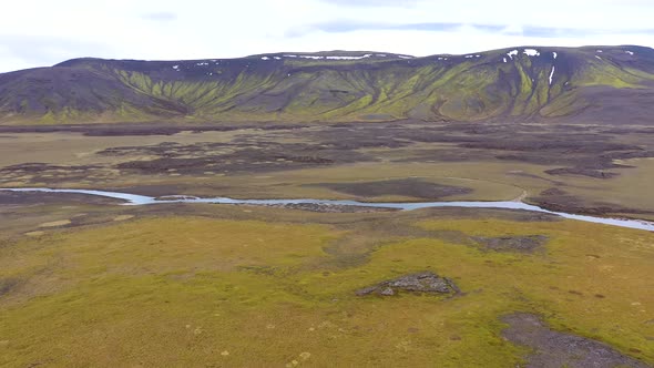 Aerial View of Volcanic Landscape in Landmannalaugar, Iceland