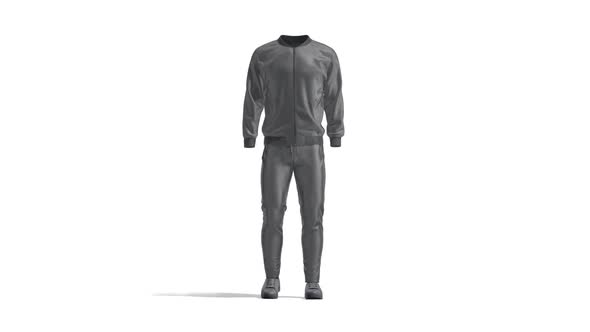 Blank black sport tracksuit with bomber, pants, looped rotation