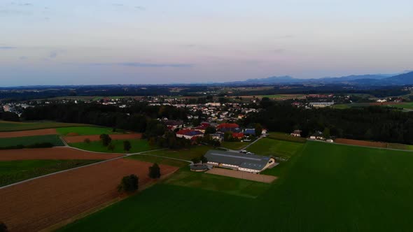 Drone Video of a small village at sunset