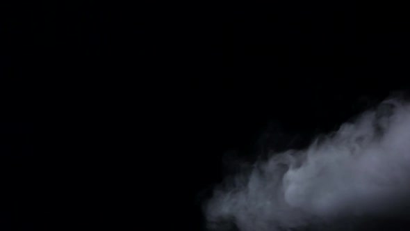 Transparent White Cloud of Smoke Spread, Black Studio. Slow Motion