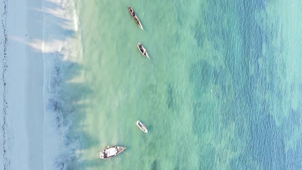 Vertical Video Boats in the Ocean Near the Coast of Zanzibar Tanzania Aerial View