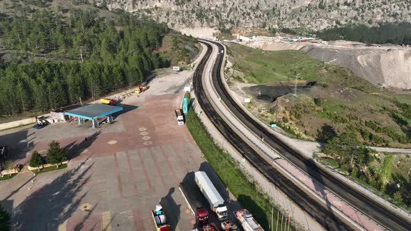 The road is high in the mountains aerial view 4 K Turkey