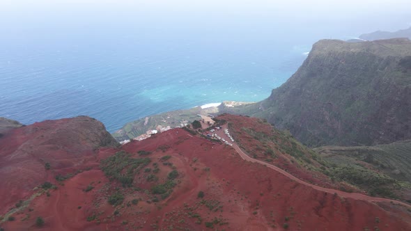 Aerial View of Stunning Viewpoint Mirador De Abrante with Glass Observation Balcony Above Agulo