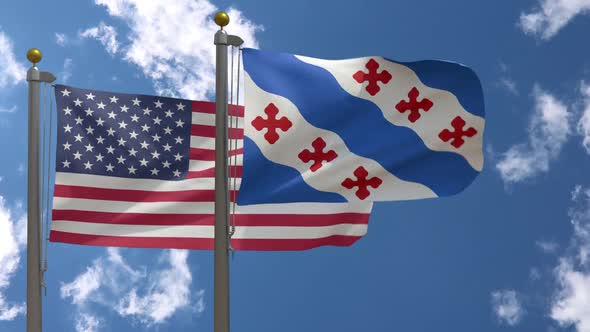 Usa Flag Vs Rockville City Flag Maryland  On Flagpole