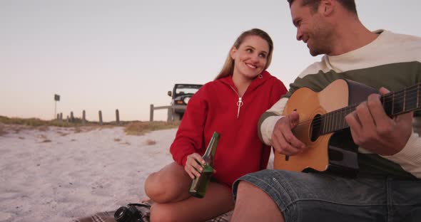 Couple in love enjoying free time on road trip together