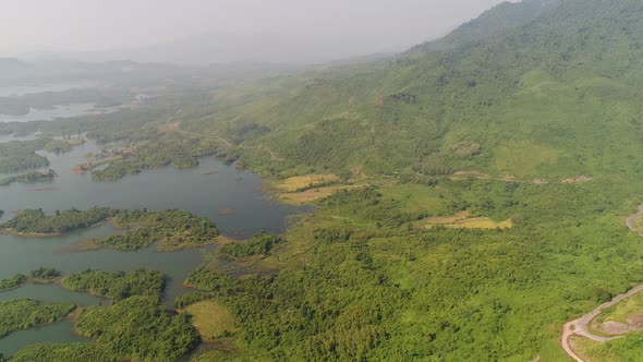 Vang Vieng water reserve in Laos seen from the sky