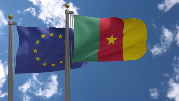 European Union Flag Vs Cameroon Flag On Flagpole