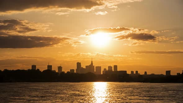 Sunset over the Center of Warsaw