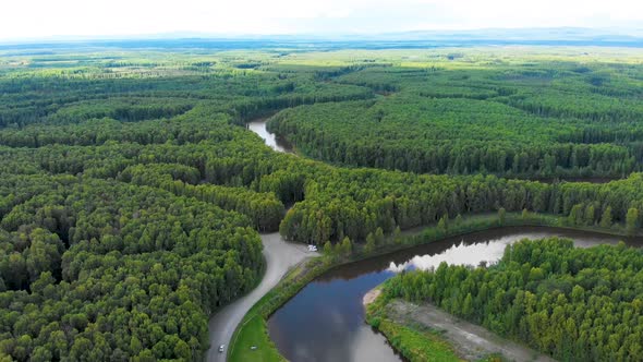 4K Drone Video of Chena River near North Pole, Alaska