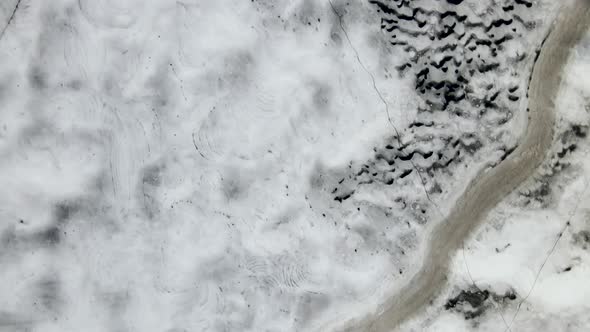 Drone view og Ice melts on the river, Ice crack, glacier and iceberg landscape