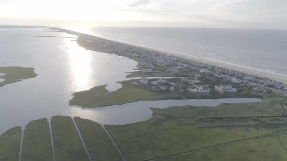 Aerial of Houses Along Dune Rd By the Beach in Westhampton New York