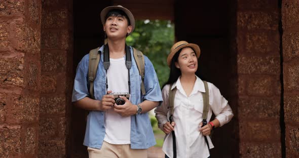 Couple visit ancient temple