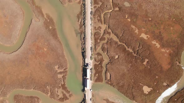 Aerial View of the Retro Train to Barril Beach in Algarve Portugal