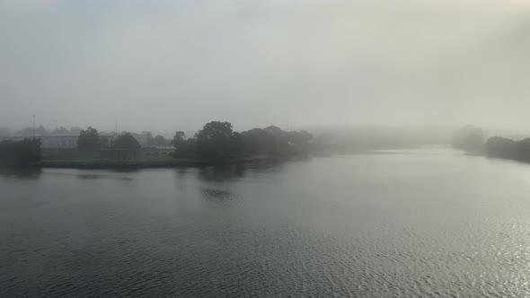 River or lake covered with thick fog in Sydney, Australia