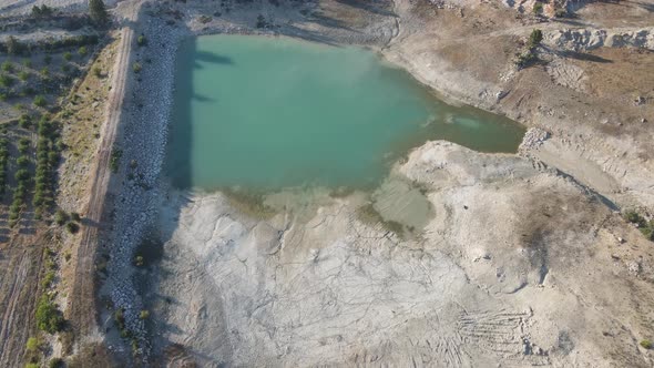 Pond Drought Embankment Aerial View