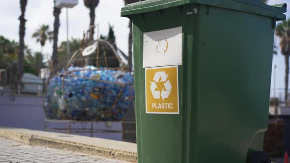 Waste Bin for Plastic on Pavement on Mediterranean Tourist Resort