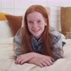 Pretty Teenage Girl with Freckles Smiling at Bedroom - VideoHive Item for Sale