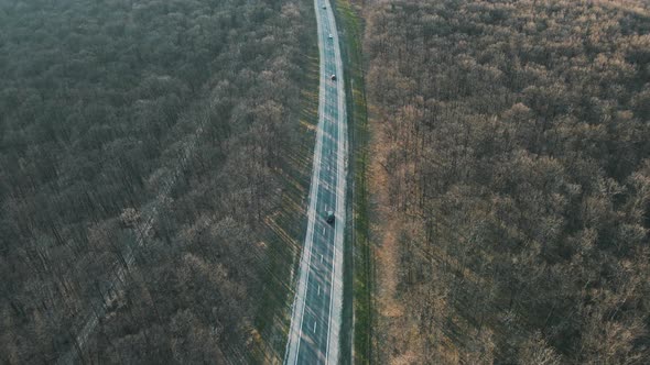 Aerial Drone Footage Above Winding Road