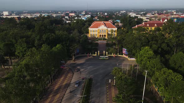 Aerial view of Battambang city hall, Cambodia.