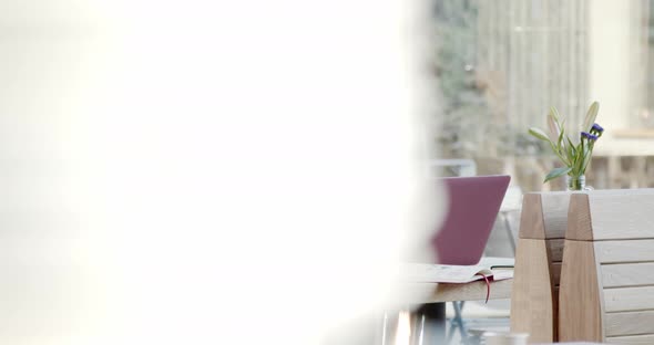 Businessman sitting in cafe doing research