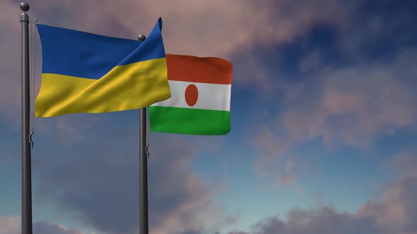 Niger Flag Waving Along With The National Flag Of The Ukraine - 4K